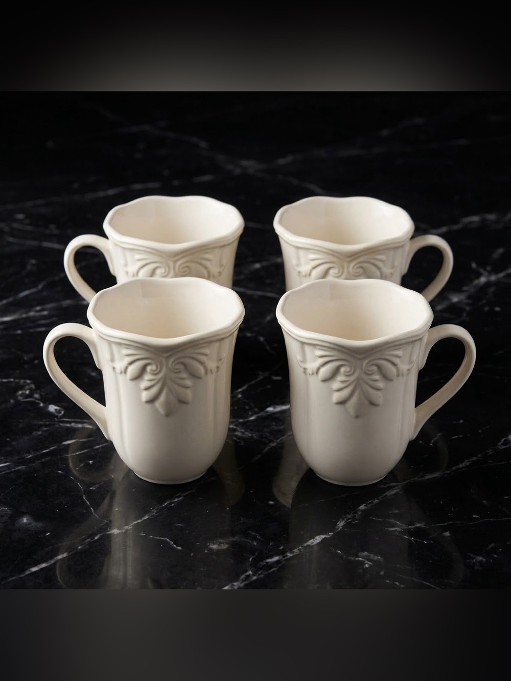 Lenox Butlers Pantry Gourmet Ivory Mugs / Cups Embossed Retired Lot of 4.